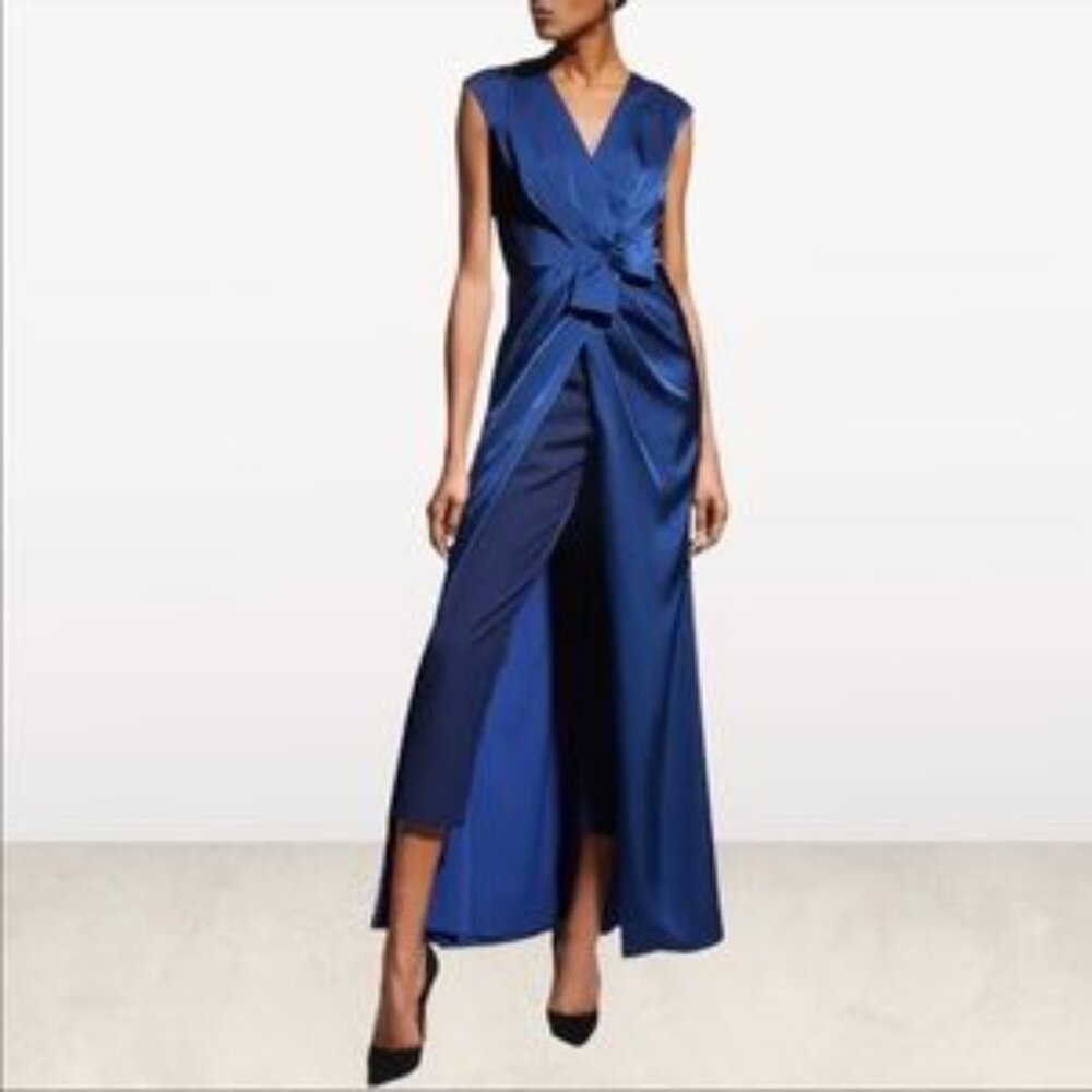 Kay Unger Satin Navy Maxi Dress